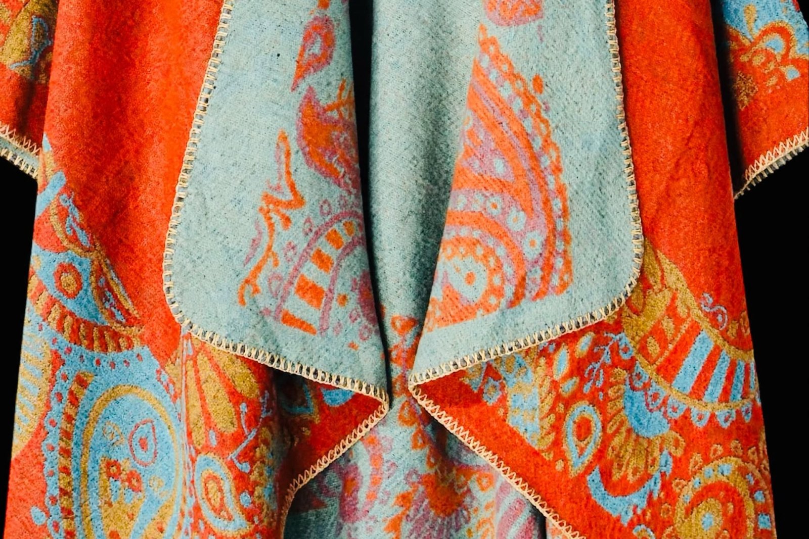 Orange & Teal Paisley Poncho
